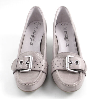 Marco Tozzi / Trotteur-Pumps Hellgrau mit Schnalle, Leder