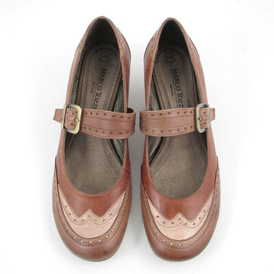Marco Tozzi / Spangenpumps Braun/Hellbraun/Wollweiss Leder, Muscat A Comb
