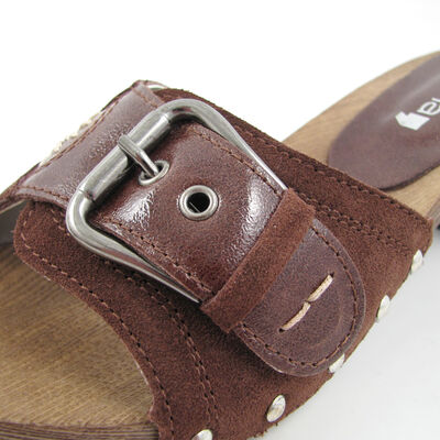 comma / Holzpantolette Braun-Mocca (Holzoptik)