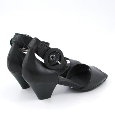 comma / Kn&ouml;chelriemen-Sandaletten Schwarz m. bezogener Schnalle, Leder