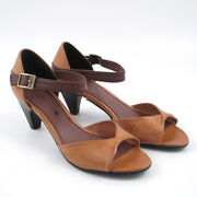 comma Riemchen-Peeptoes Hellbraun-Braun (Cognac/Espresso), Leder