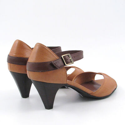 comma / Riemchen-Peeptoes Hellbraun-Braun (Cognac/Espresso), Leder