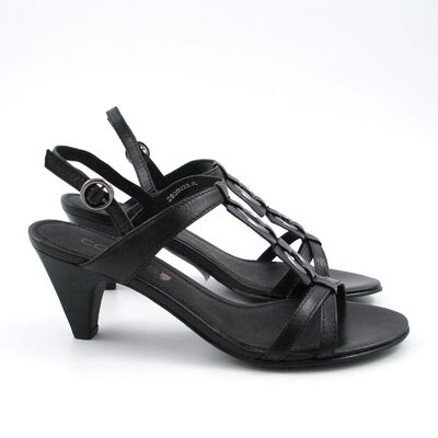 comma / Riemchensandaletten Schwarz mit T-Steg und Ring-Dekors, Leder