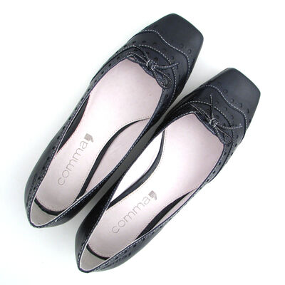 comma / Slipper-Pumps Blau-Navy, Lochung und Schleifchen, echt Leder