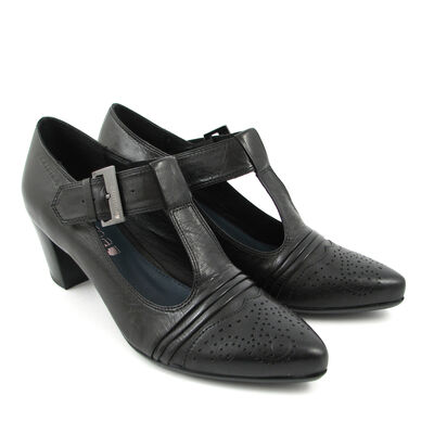 comma T-Strap Spangenpumps Schwarz Leder