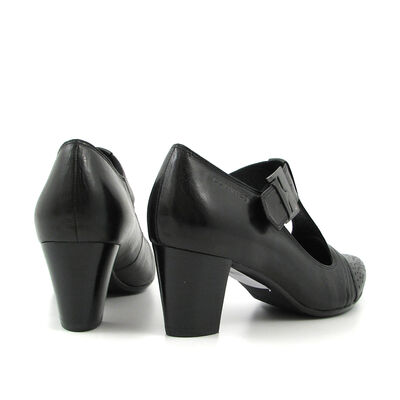 comma / T-Strap Spangenpumps Schwarz Leder