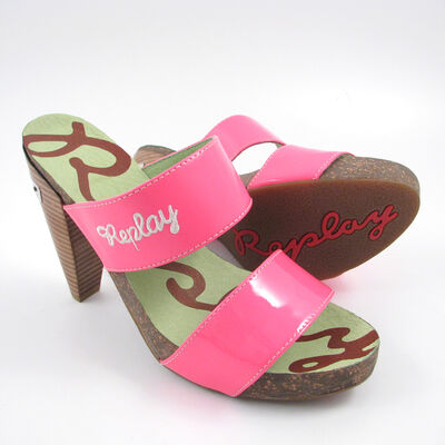 Replay Plateau-Pantoletten Pink/Neon - Floral Fuxia