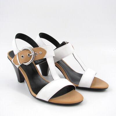 BELMONDO / Leder-Sandalette Weiss/Beige