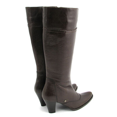 Tom Tailor / Lederstiefel Dunkelgrün-Braun - Damenstiefel