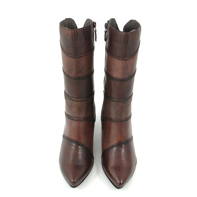 comma / Lederstiefel Braun (Mocca Comb) Patchwork