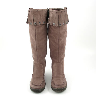 s.Oliver / Stiefel Taupe Braun - Keilabsatz Wildleder Fransen