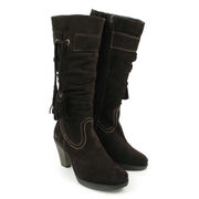 Marco Tozzi Raffschaft-Stiefel Dunkelbraun-Mocca - Wildleder