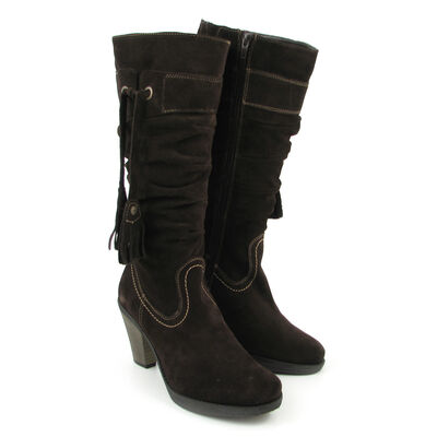 Marco Tozzi Raffschaft-Stiefel Dunkelbraun-Mocca - Wildleder