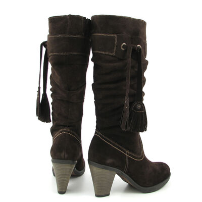 Marco Tozzi / Raffschaft-Stiefel Dunkelbraun-Mocca - Wildleder